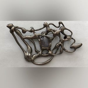 Vintage Sterling & Moonstone Abstract Modernist Brooch Pin Signed LB